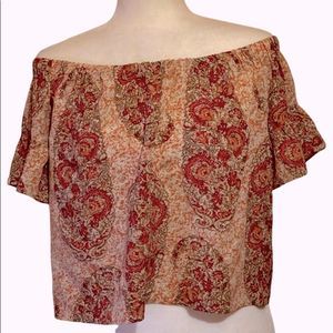 Madewell Silk Off-the-Shoulder Top in Watercolor Paisley M